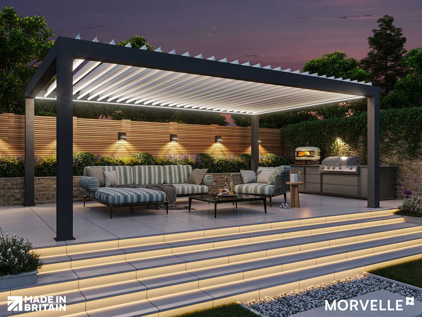 Custom Morvelle Pergola at night